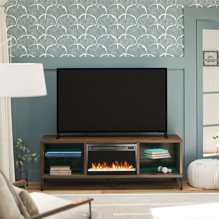 70 Inch Fireplace TV Stand with LED -  Walnut