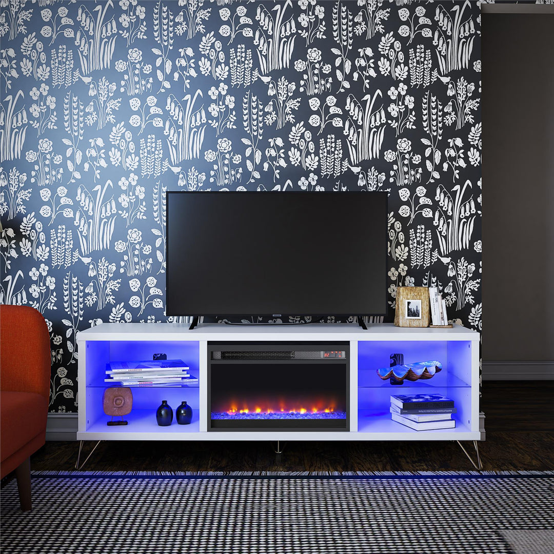 Fireplace TV Stand with Color Changing LED -  White