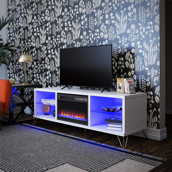 70 Inch TV Stand with Fireplace -  White