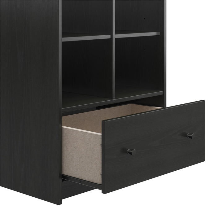 1 Drawer Storage Tower with Modern Design -  Black Oak