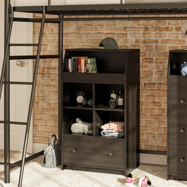 1 Drawer Storage Tower for Small Spaces -  Black Oak