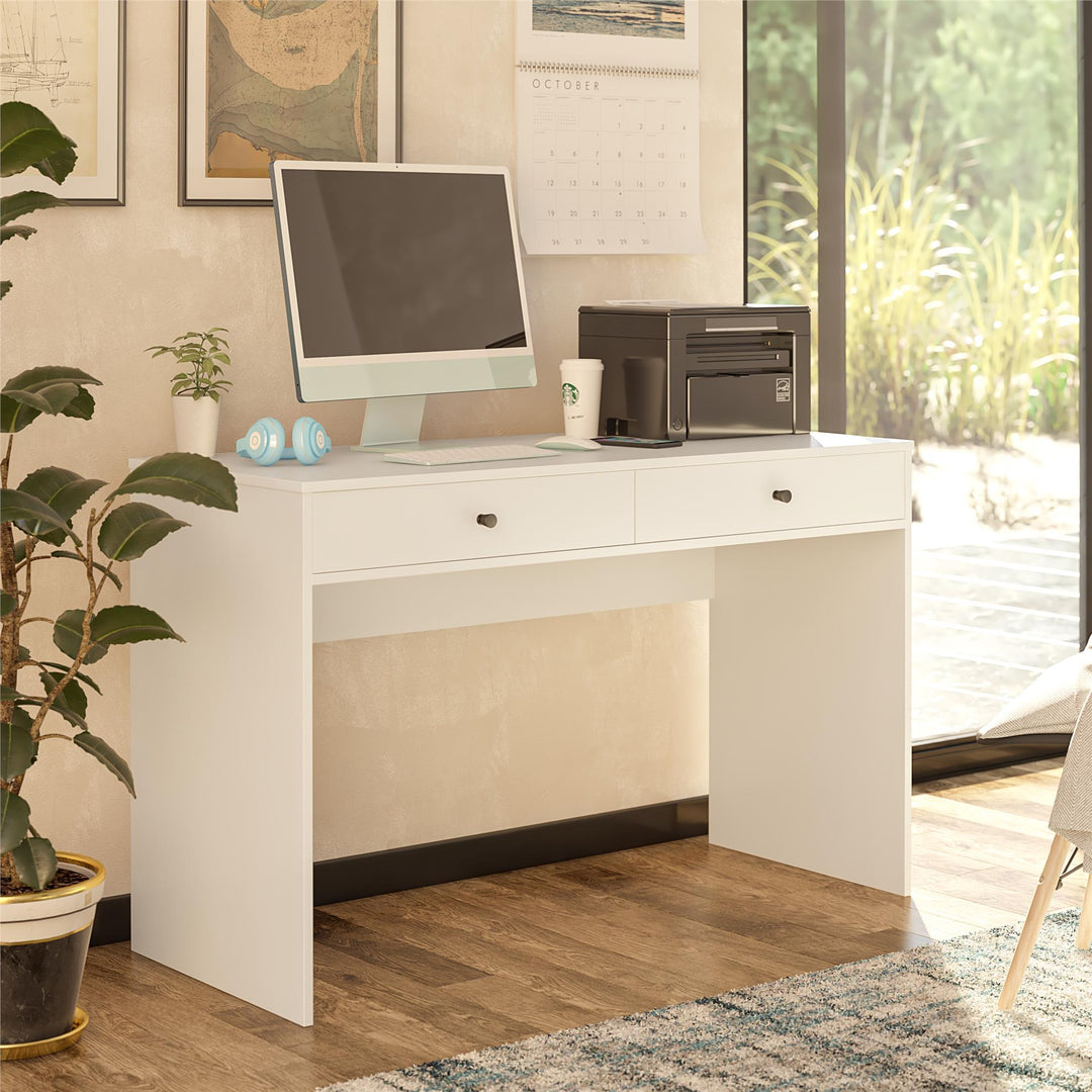 Modern 2 Drawer Desk for Home Office -  White