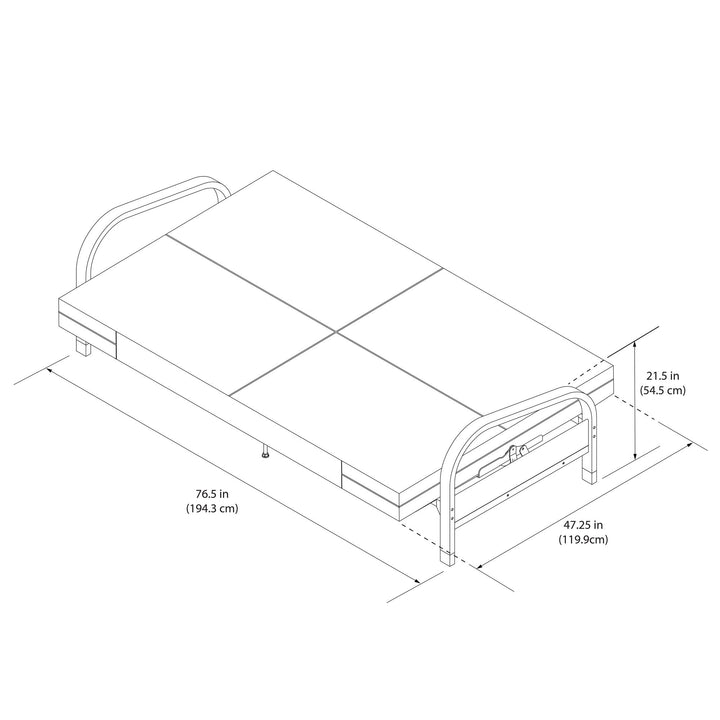 Karli Black Metal Arm Futon Frame with 6" Blue Mattress and EXTRA Black Mattress Cover - Blue