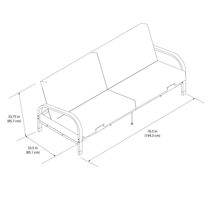 Karli Black Metal Arm Futon Frame with 6" Blue Mattress and EXTRA Black Mattress Cover - Blue