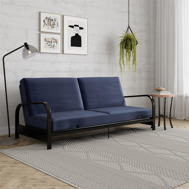 metal frame futon with mattress - Blue / Black