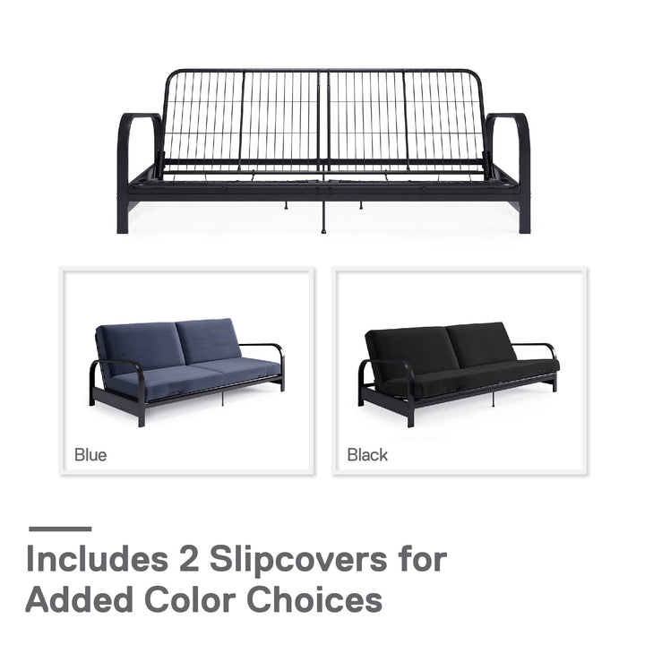 multi-position futon frame with mattress - Blue / Black
