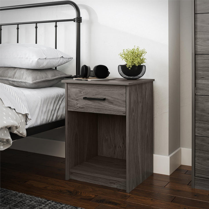 Elegant Nightstand with Drawer and Shelf -  Gray Oak