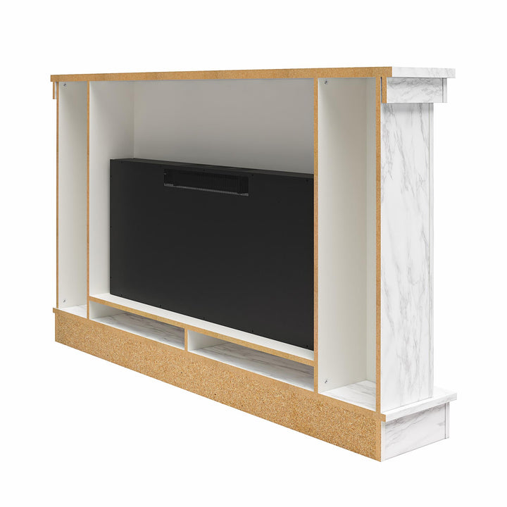 Waverly Wide Mantel with Linear Electric Fireplace & Crystal Ember Bed - White marble