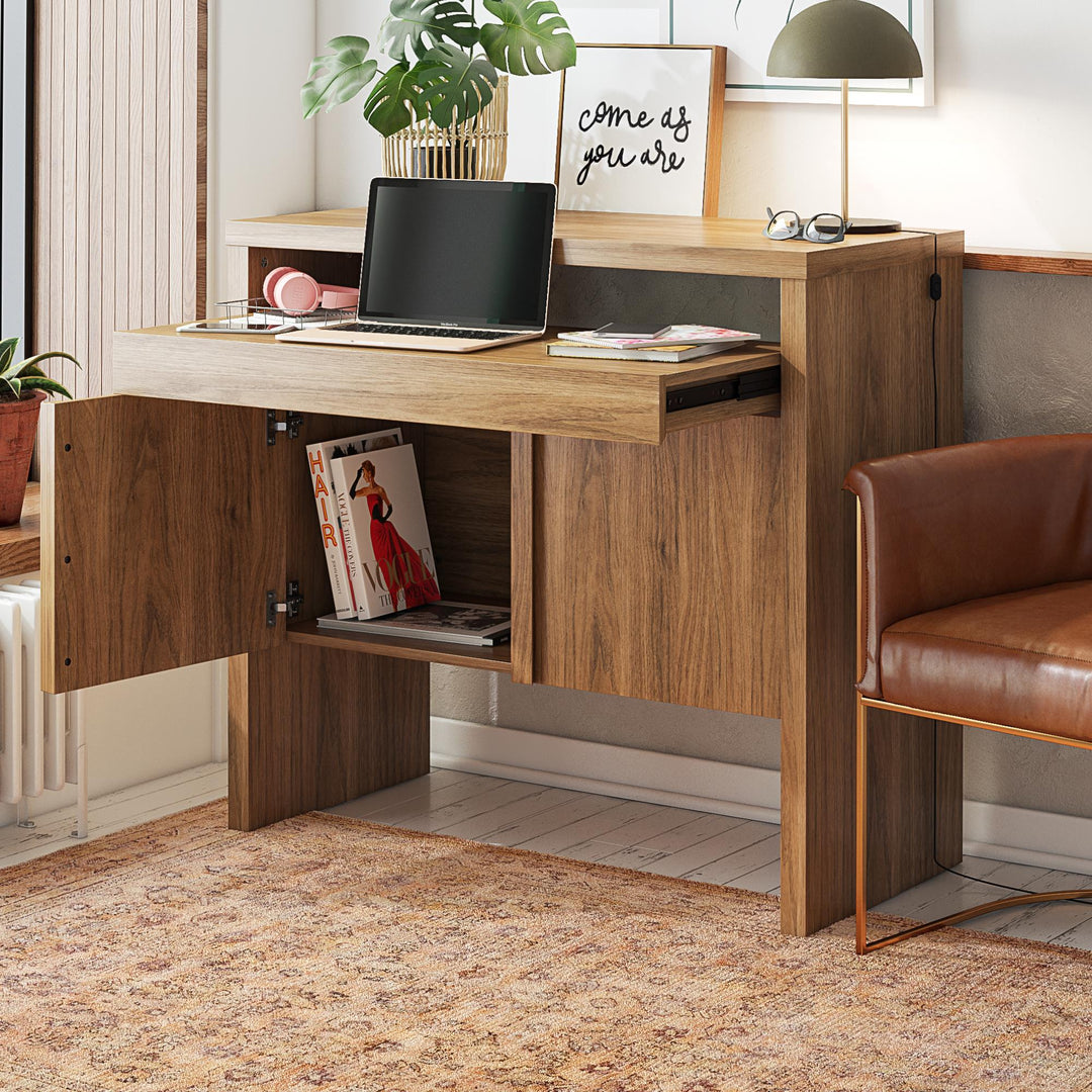Modern Home Office Desk with Slide Out -  Walnut