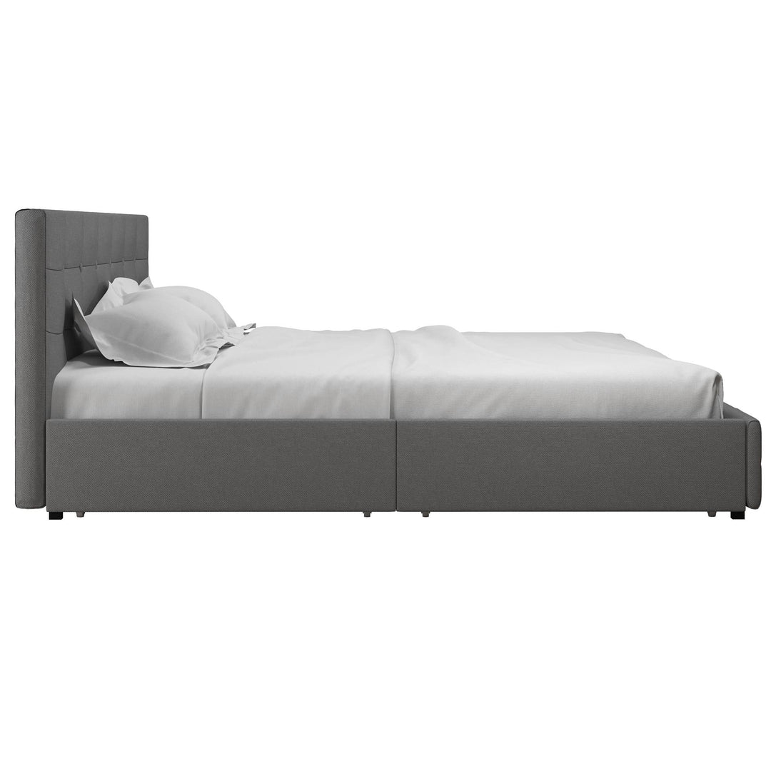 Rose Upholstered Bed with Button Tufted Detail and Storage Drawers - Grey Linen - King