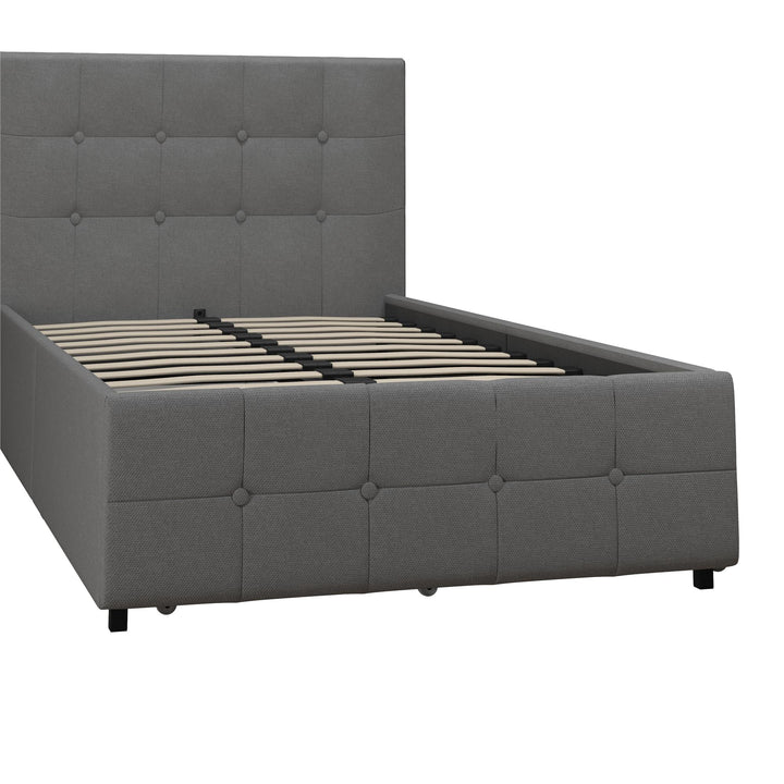 Rose Upholstered Bed with Button Tufted Detail and Storage Drawers - Grey Linen - Twin