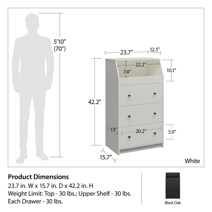 Contemporary 3 Drawer Dresser -  White