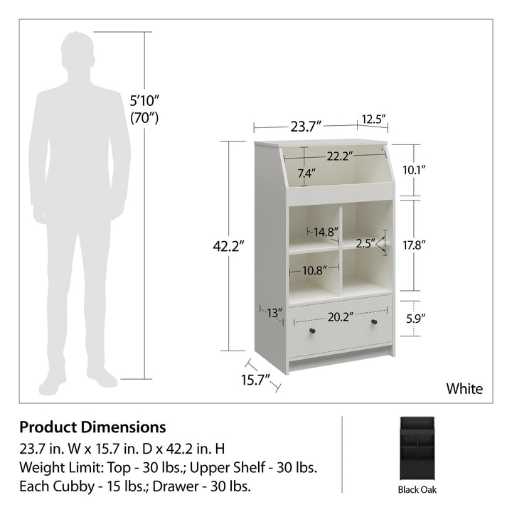 1 Drawer Storage Tower with Shelves -  Black Oak