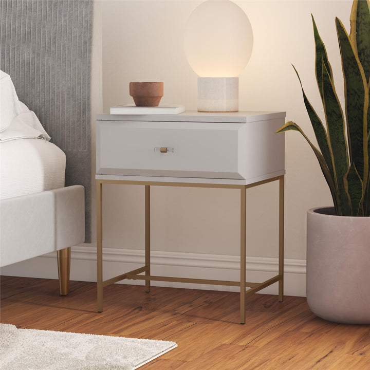 Nightstand with Gold Metal Base -  Gray
