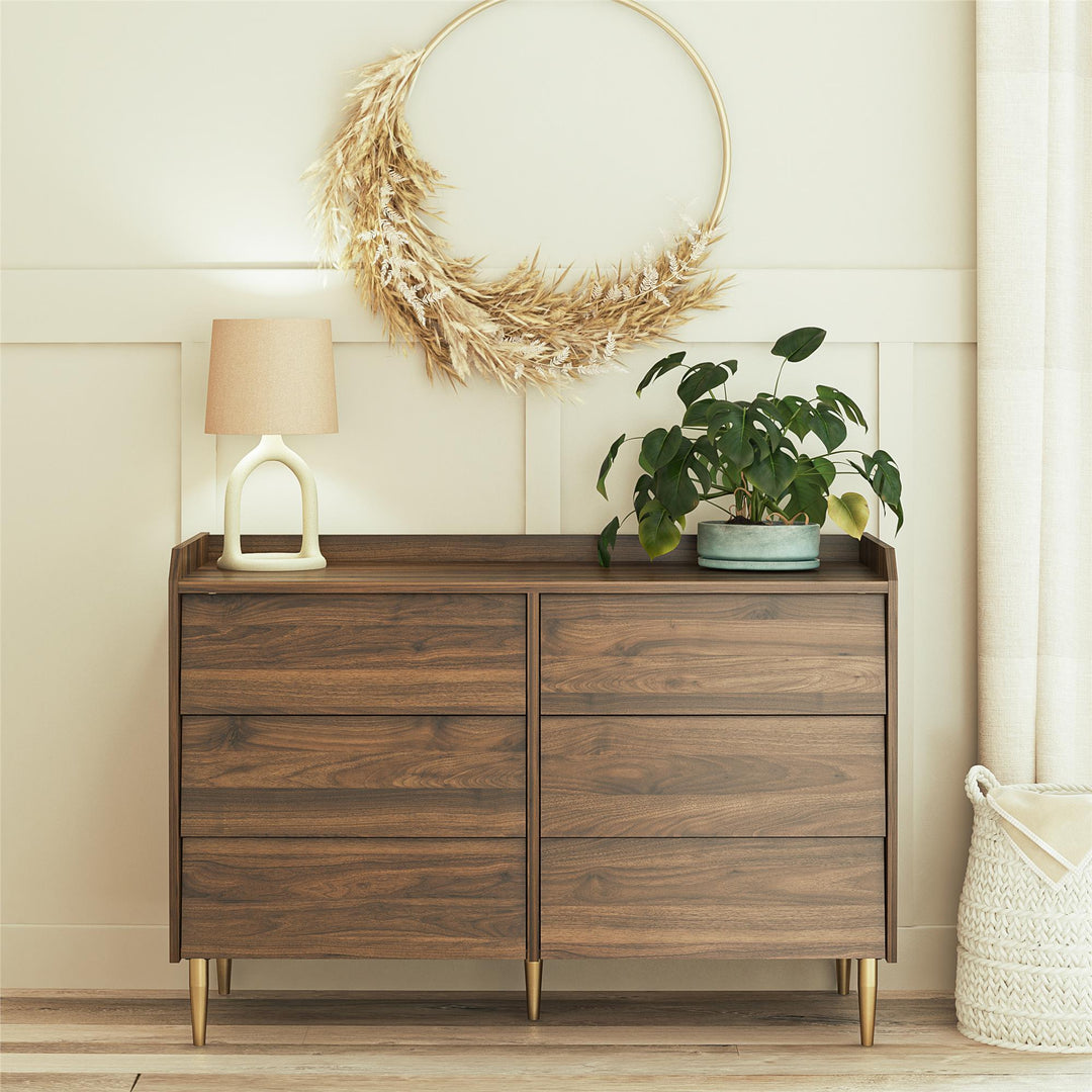 Stylish Remy 6 Drawer Dresser -  Walnut