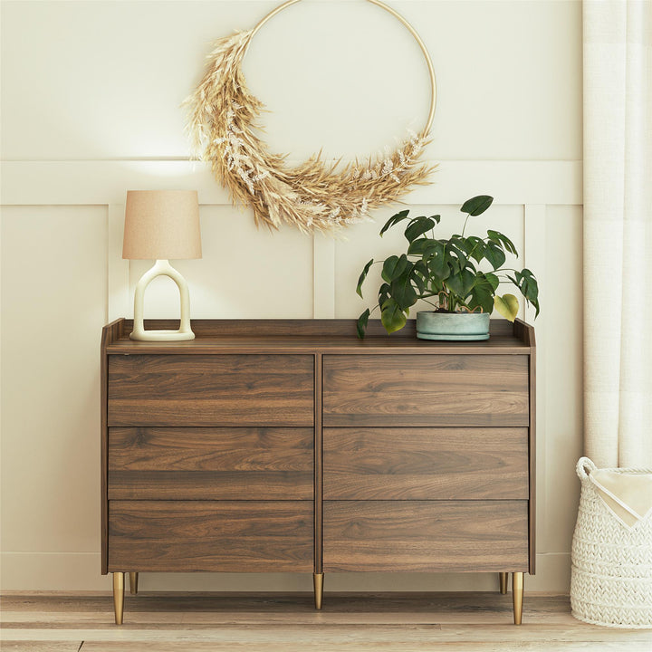 Stylish Remy 6 Drawer Dresser -  Walnut