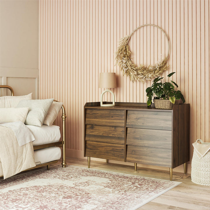 Contemporary Remy 6 Drawer Dresser -  Walnut