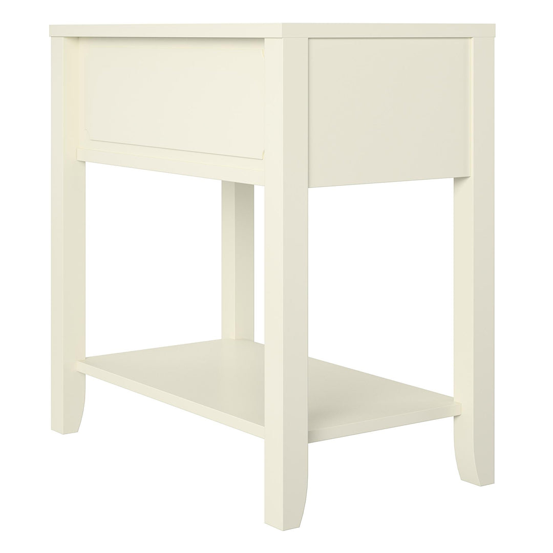 Narrow Bedside Table with Drawer -  White