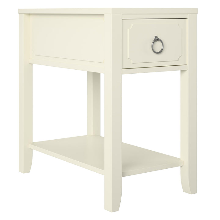 Slim Side Table with Drawer -  White