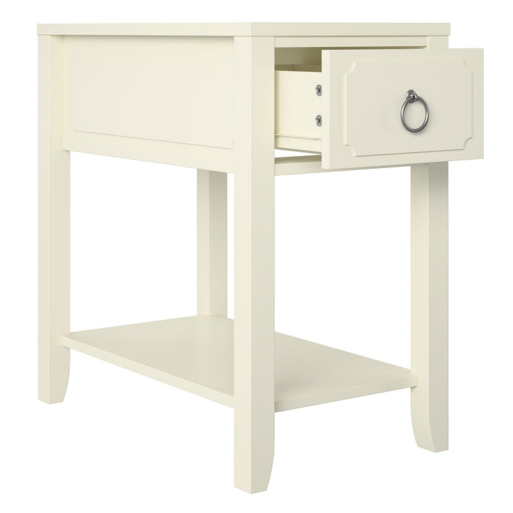 Traditional Narrow Side Table with Drawer -  White