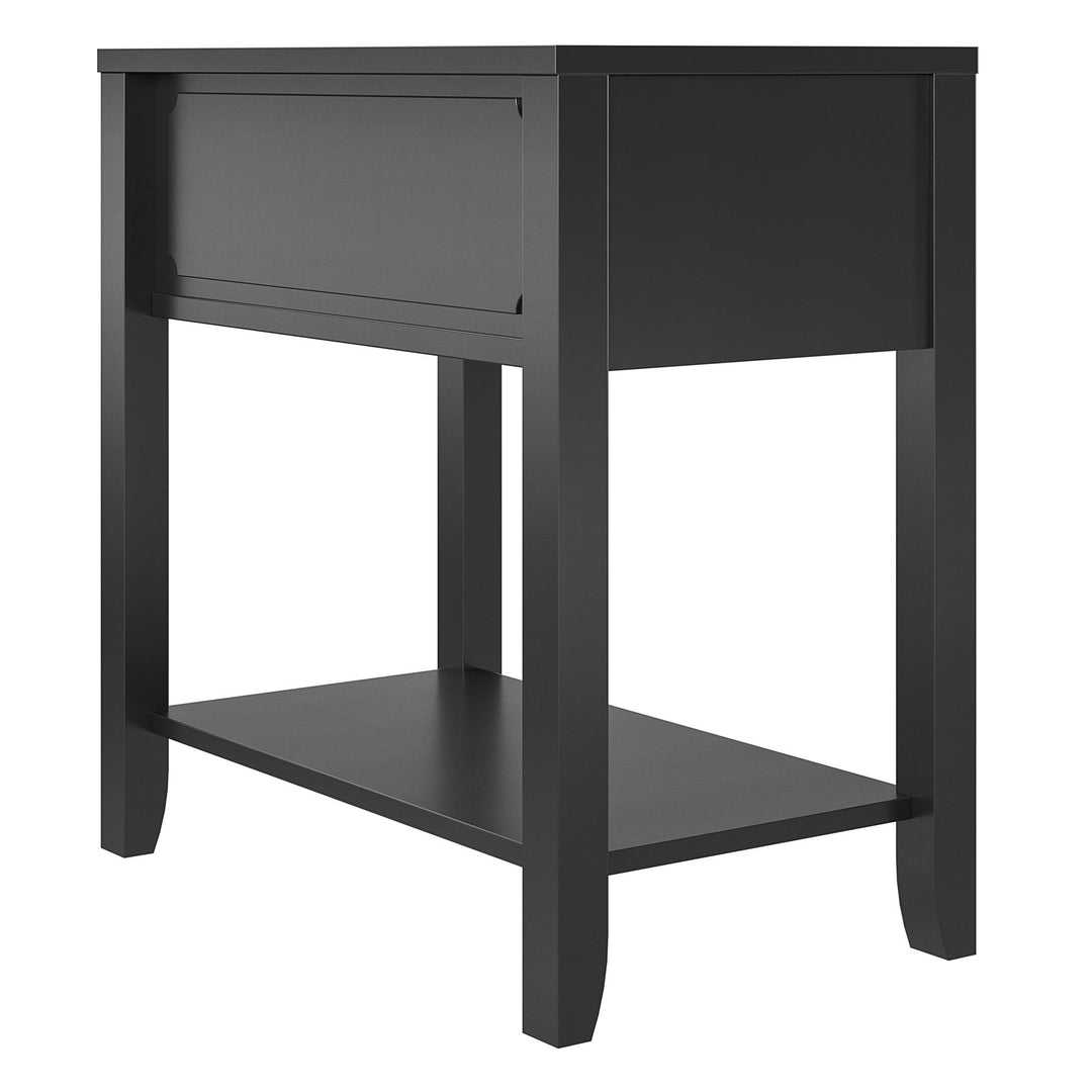 Narrow Side Table with Storage -  Black
