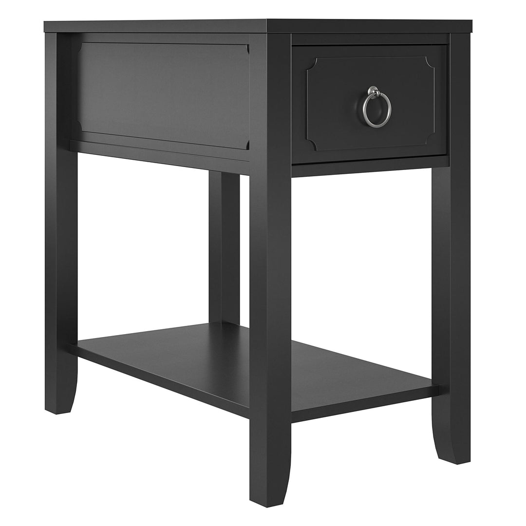 Narrow Side Table with Drawer and Shelf -  Black