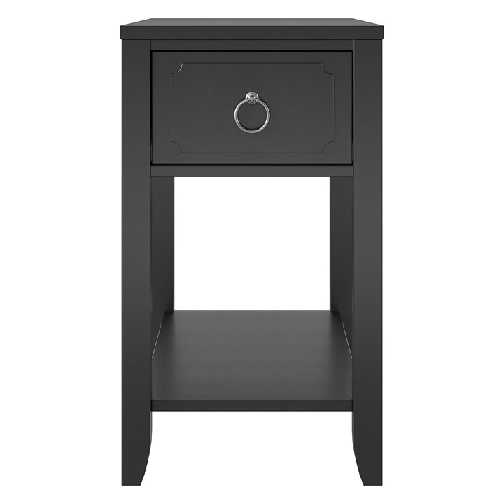 Narrow Wooden Side Table with Drawer -  Black