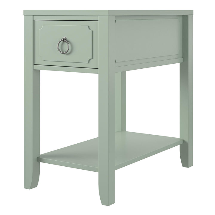 Narrow Side Table with Drawer for Bedroom -  Pale Green