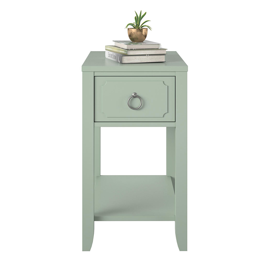 Narrow Wooden Side Table with Drawer -  White