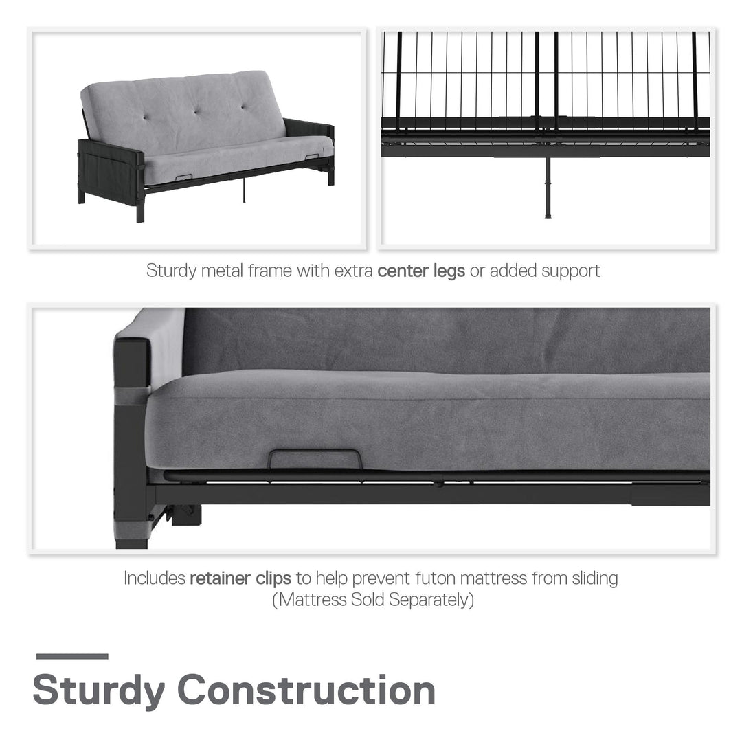 fabric storage pockets futon frame - Black - Full Size