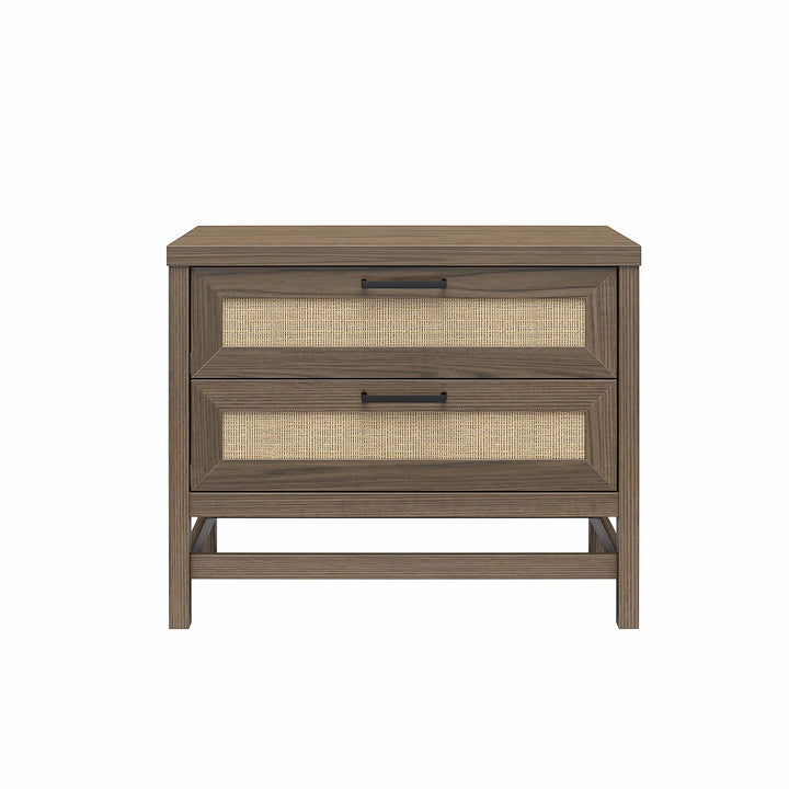 Lennon 2 Drawer Wide Nightstand with Faux Rattan - Medium Brown