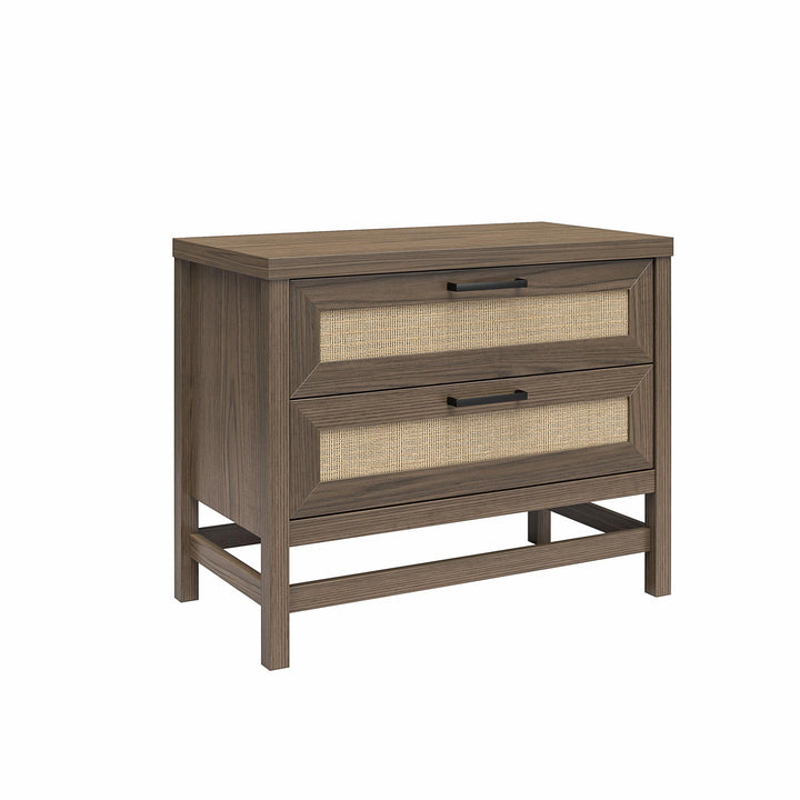 Lennon 2 Drawer Wide Nightstand with Faux Rattan - Medium Brown