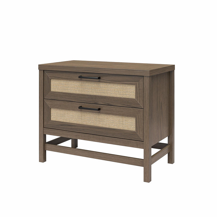 Lennon 2 Drawer Wide Nightstand with Faux Rattan - Medium Brown