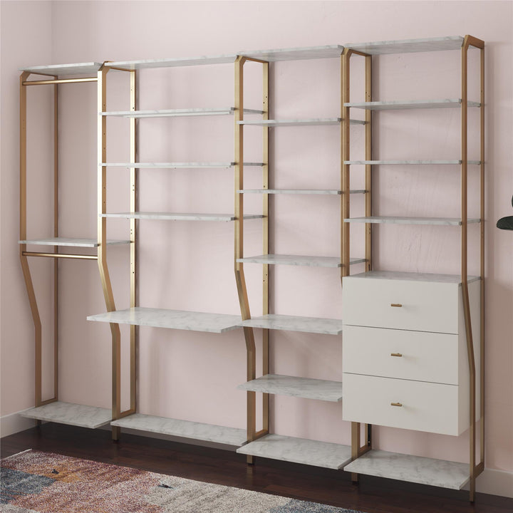 Modern Bedroom Closet with Shelves -  White marble