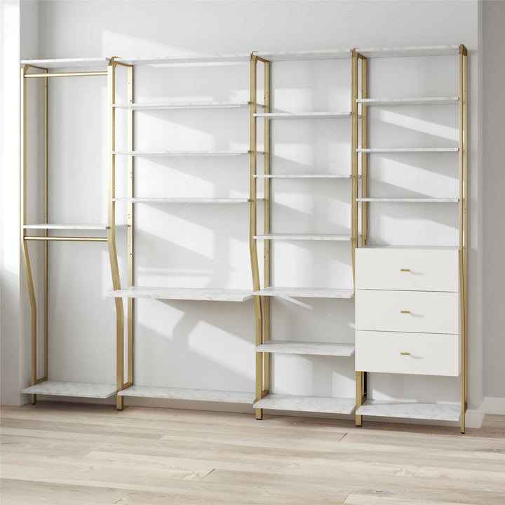 Stylish Bedroom Closet with Shelves -  White marble