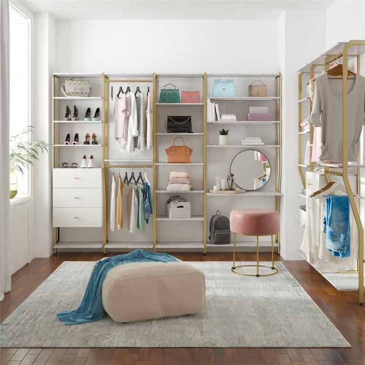 Contemporary Bedroom Closet Storage -  White marble