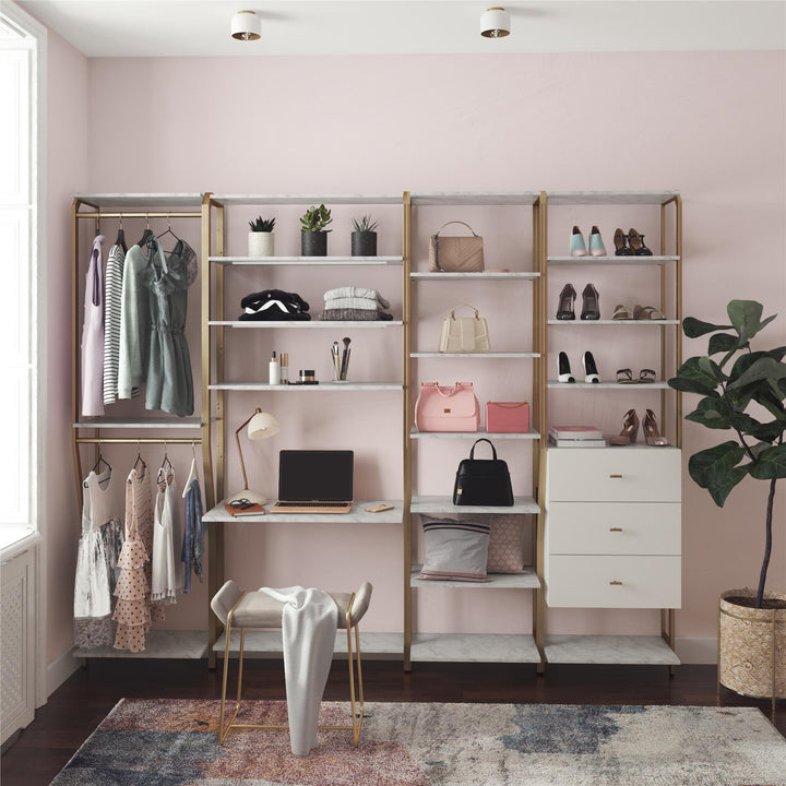 Elegant Bedroom Closet with Shelves -  White marble