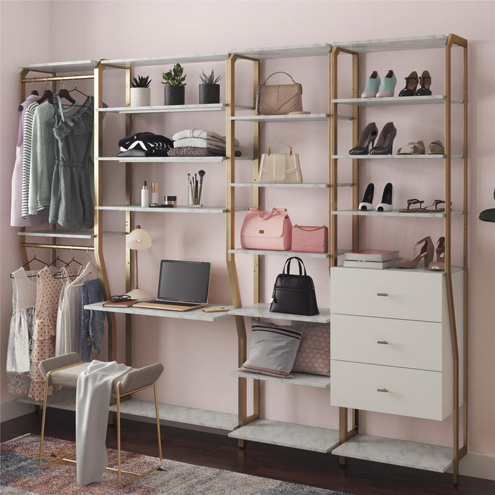 Stylish Bedroom Closet Storage -  Vanity  -  White marble