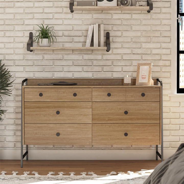 Stylish Bushwick Wide 6 Drawer Dresser -  Natural