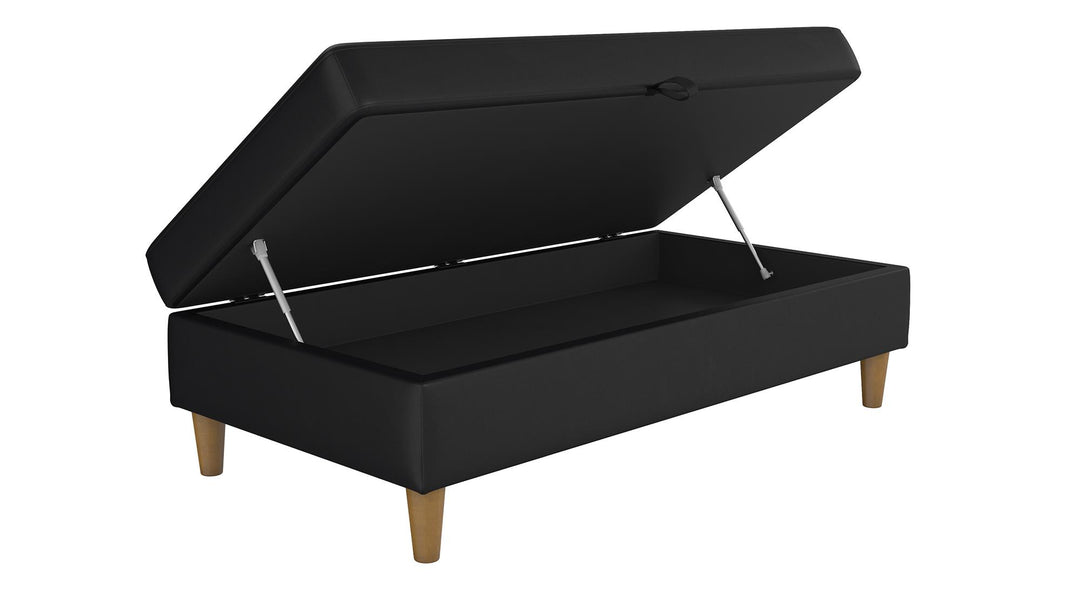 Hartford Storage Ottoman with Wide Storage Compartment - Black Faux Leather