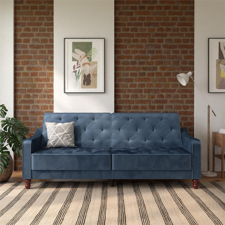 Vintage Tufted Split Back Futon - Blue