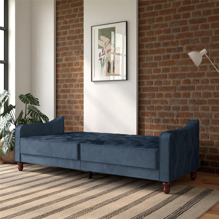 Vintage Tufted Split Back Futon - Blue