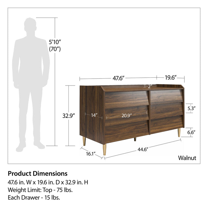 Remy Bedroom 6 Drawer Dresser -  Walnut