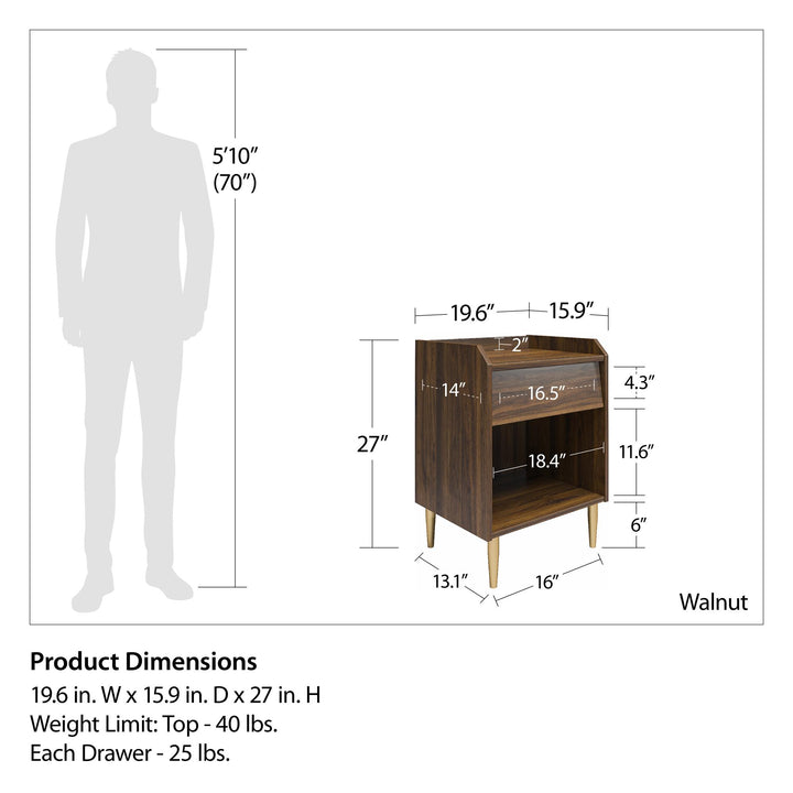 Remy Bedroom Nightstand -  Walnut