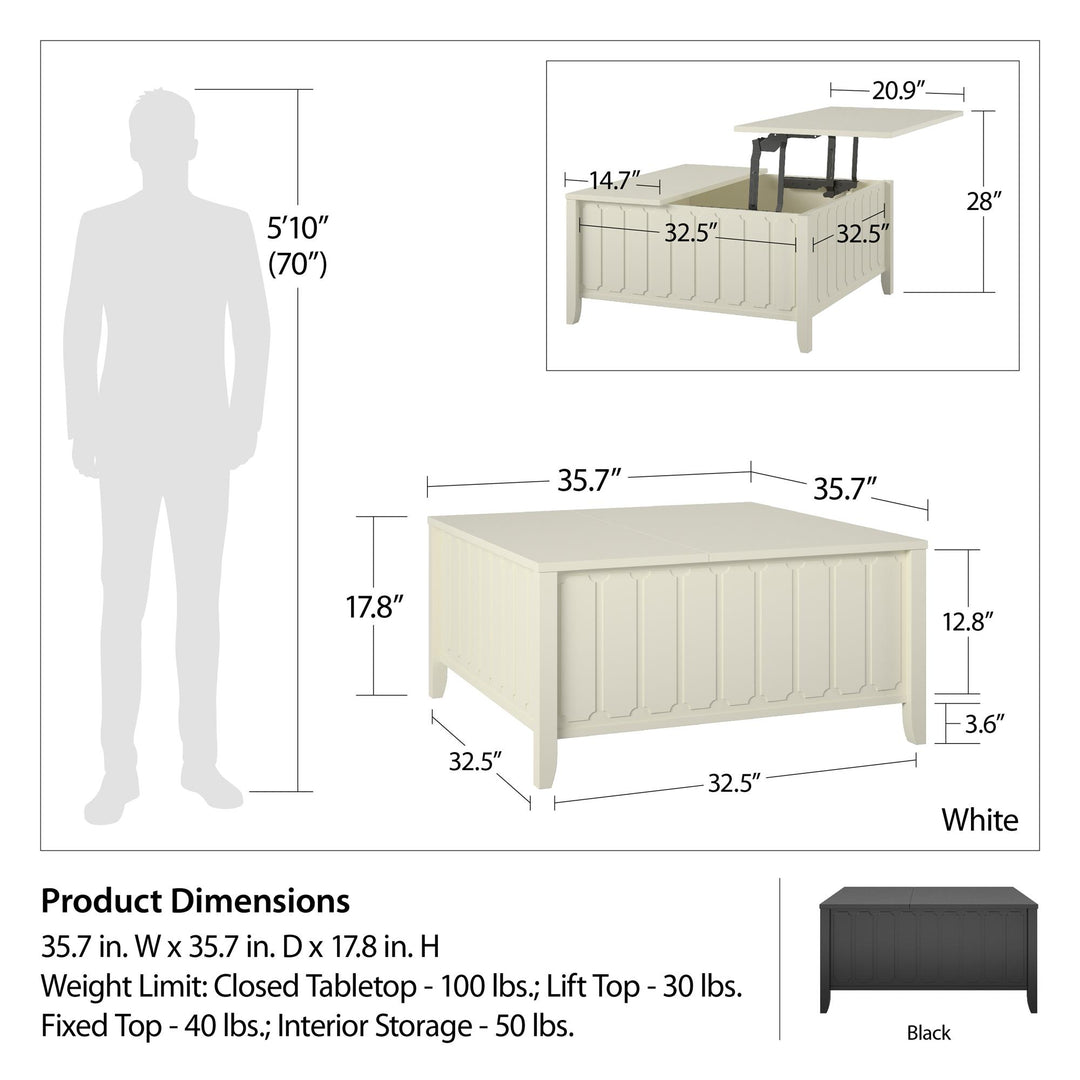 Her Majesty Lift Top Coffee Table with Hidden Storage - White
