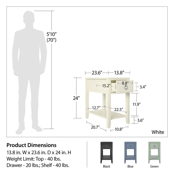 Elegant Narrow Side Table -  White