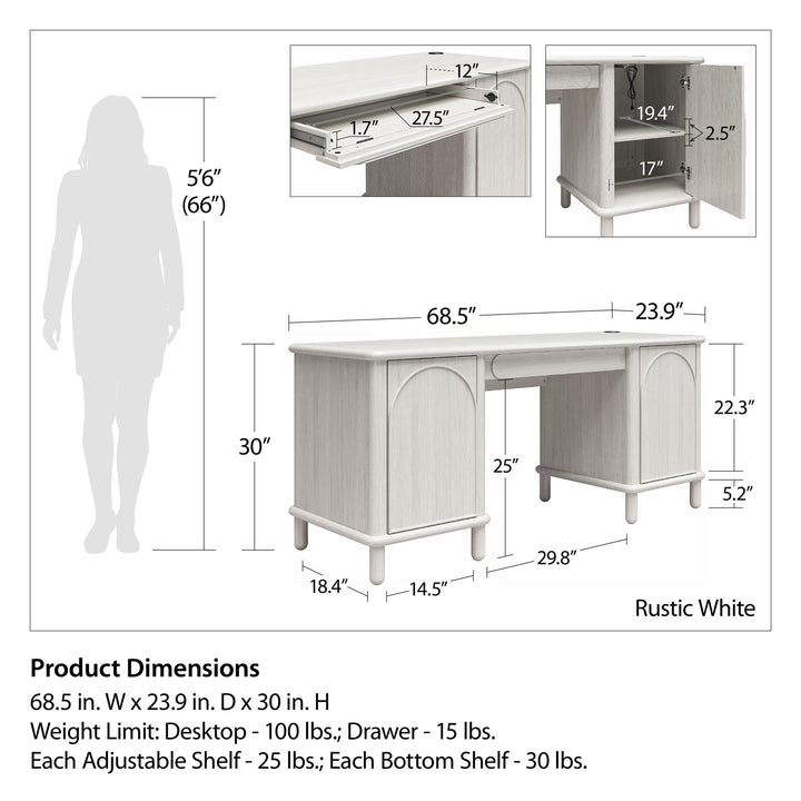 Selena Double Pedestal Desk - Rustic White