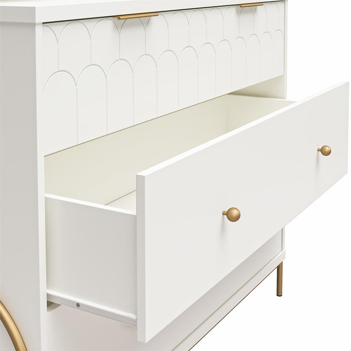 4 Drawer Dresser with Display Hutch -  White