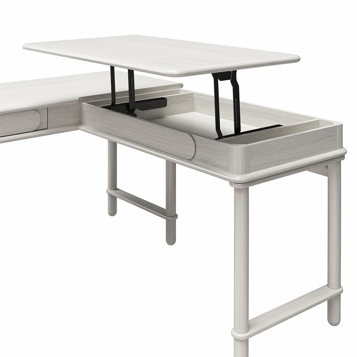 Selena Lift-Top L Desk - Rustic White