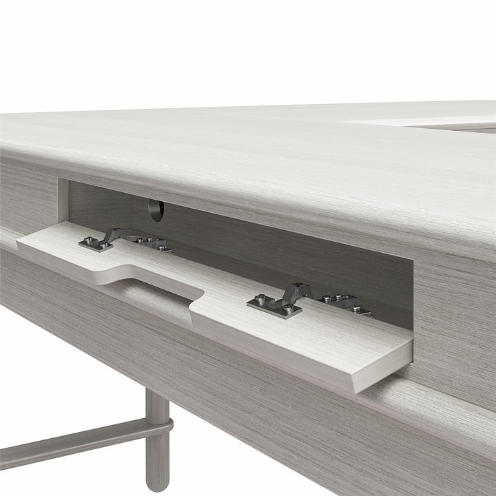 Selena Lift-Top L Desk - Rustic White